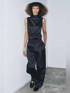 Zara Wide Leg Satin Trousers ZW Collection